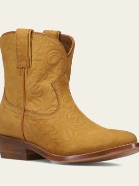 Frye Billy Short Marigold Floral Embossed Leather Western Ankle Boots 8